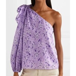 Ulla Johnson Enid Blouse Womens 6 Lilac Floral One Shoulder Feminine Preppy‎